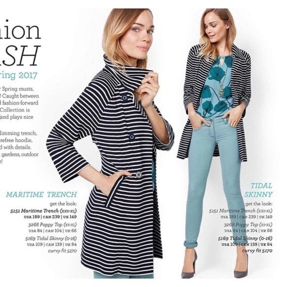 CAbi Maritime Trench Coat Blue & White Striped Nautical Jacket Style 5151 Medium - Picture 2 of 11